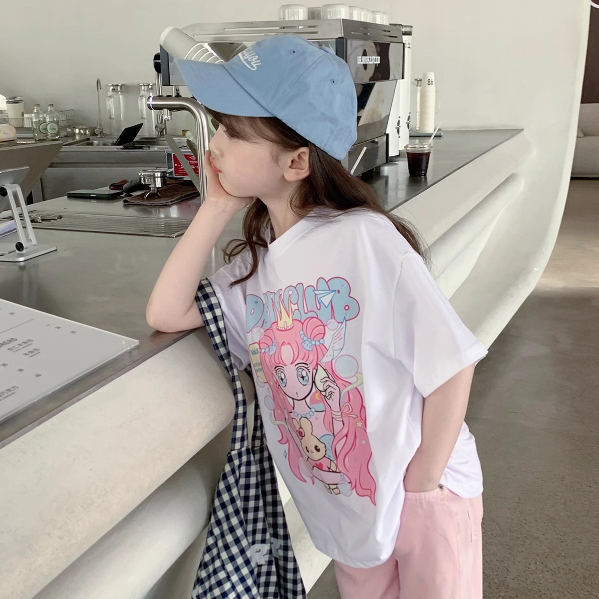 女童T恤2024夏装新款韩版儿童时髦短袖宝宝纯棉体时尚卡通打底衫