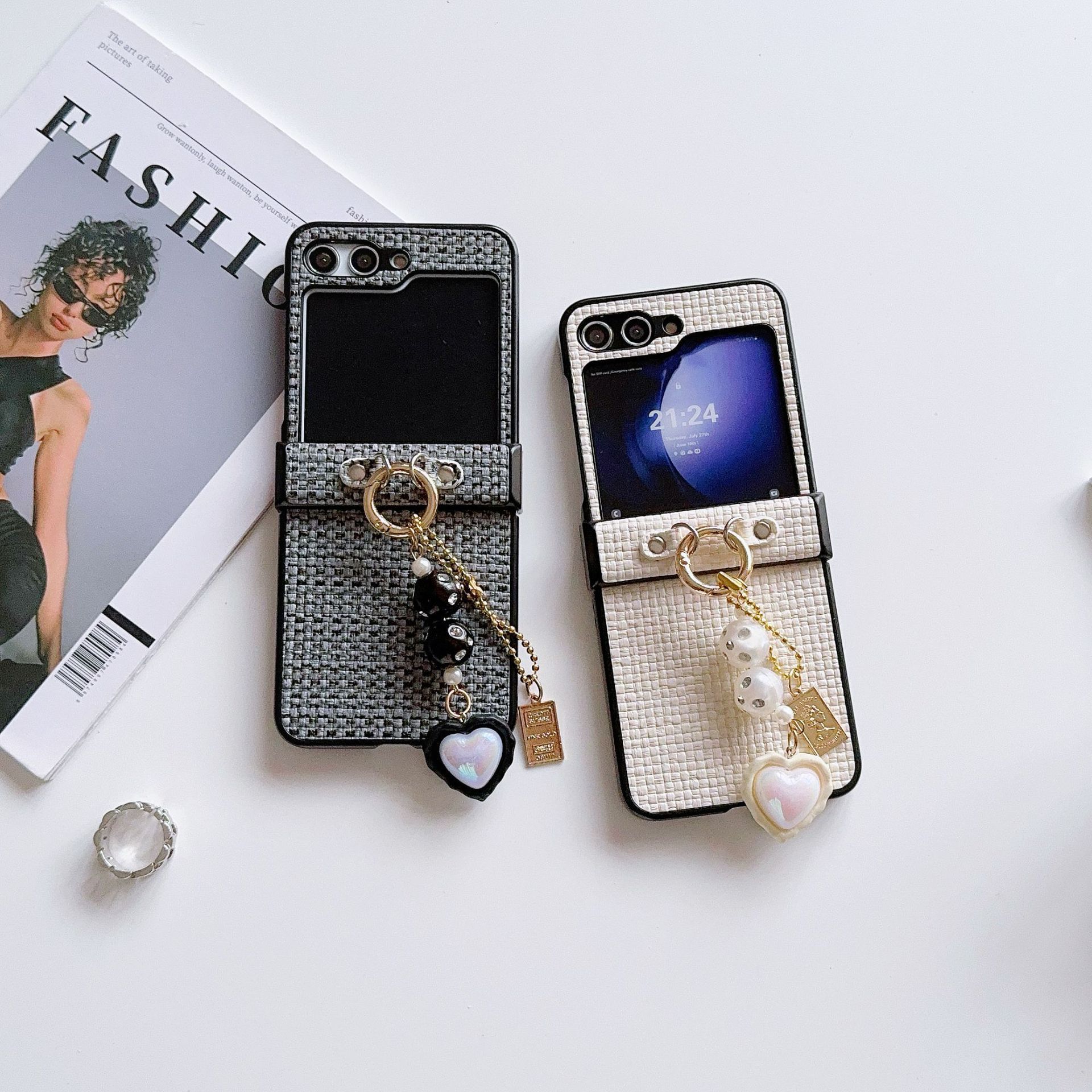 纯色编织纹适用galaxy zflip7/6/3/4手机壳三星5代折叠保护套挂链