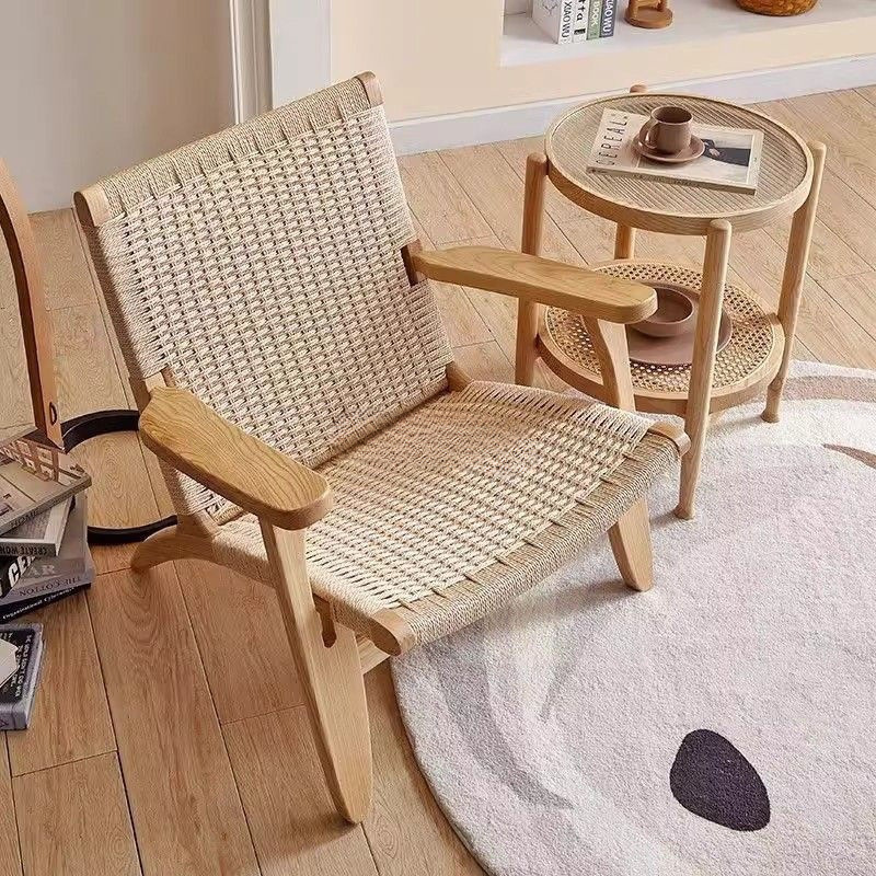 Sillas de madera sólida de cuerda trenzada sillas de balcón nórdicas sillas de ocio estilo japonés sillas de silla de casa pequeña silla de respaldo perezosa