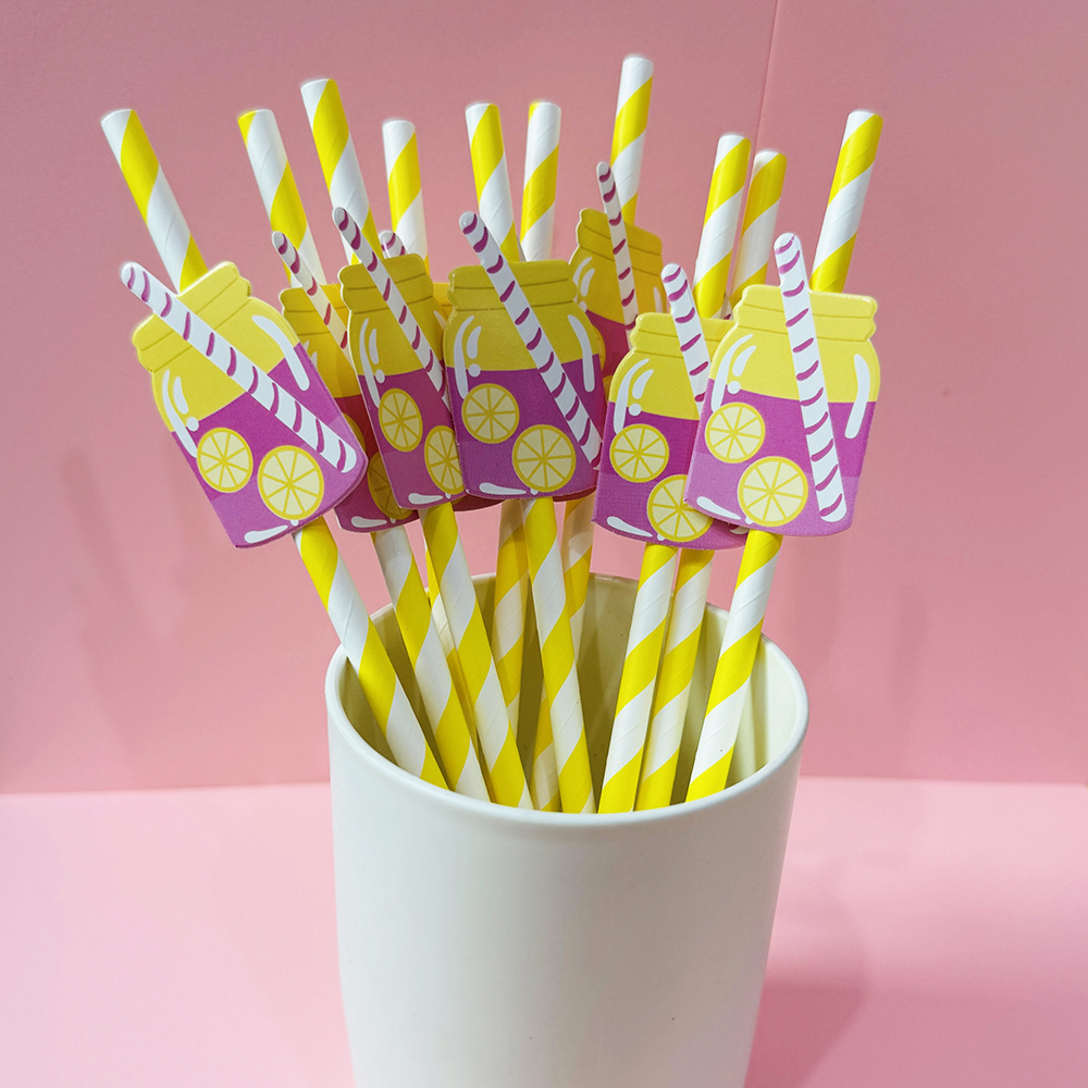 Suministros para fiestas transfronterizas Pajitas de limón de frutas creativas Pajitas de papel desechables Pajitas de bebidas de jugo Spot al por mayor
