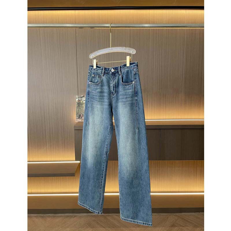 God pants Ed!! Push money again! The version of the giant good thin legs show high temperament set of high waist straight tube Denim