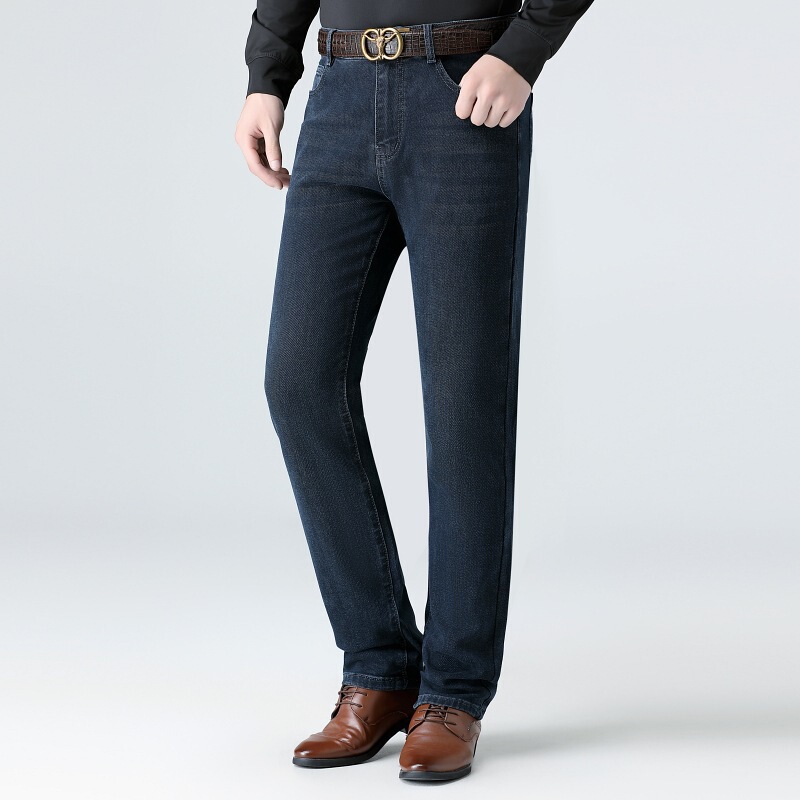 High-End Men's Jeans Spring and Autumn New Loose High-Waisted Middle-Aged Straight Stretch Business Casual Long Pants Trendy