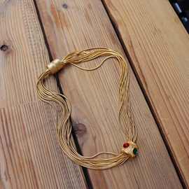 可旋转粉蓝彩钻复古多层项链绝美小众金色原创欧美复古轻奢手链