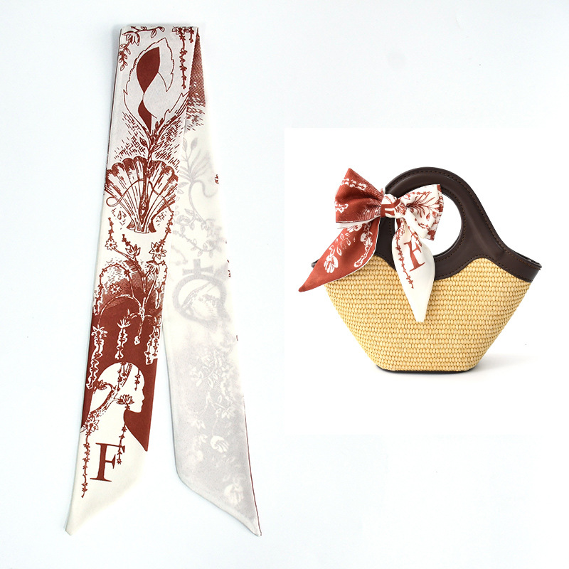 Primavera y verano de moda casual bolsa de decoración bufandas flores de seda de alta calidad 24 letras largas tiras multipropósito
