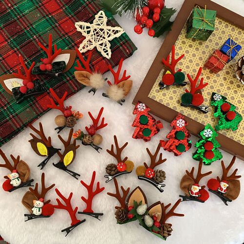 New Christmas hair accessories cute deer antler duck bill clip creative girl style red Christmas hair clip holiday headwear