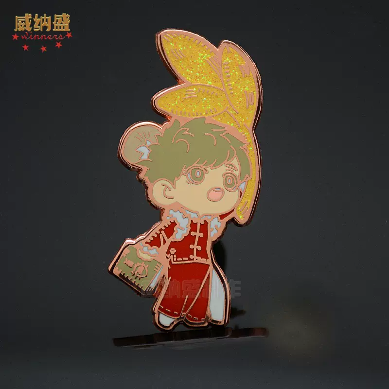 金属徽章定制跨境创意徽章厂家烤漆闪粉胸针定做个性胸章校徽制作