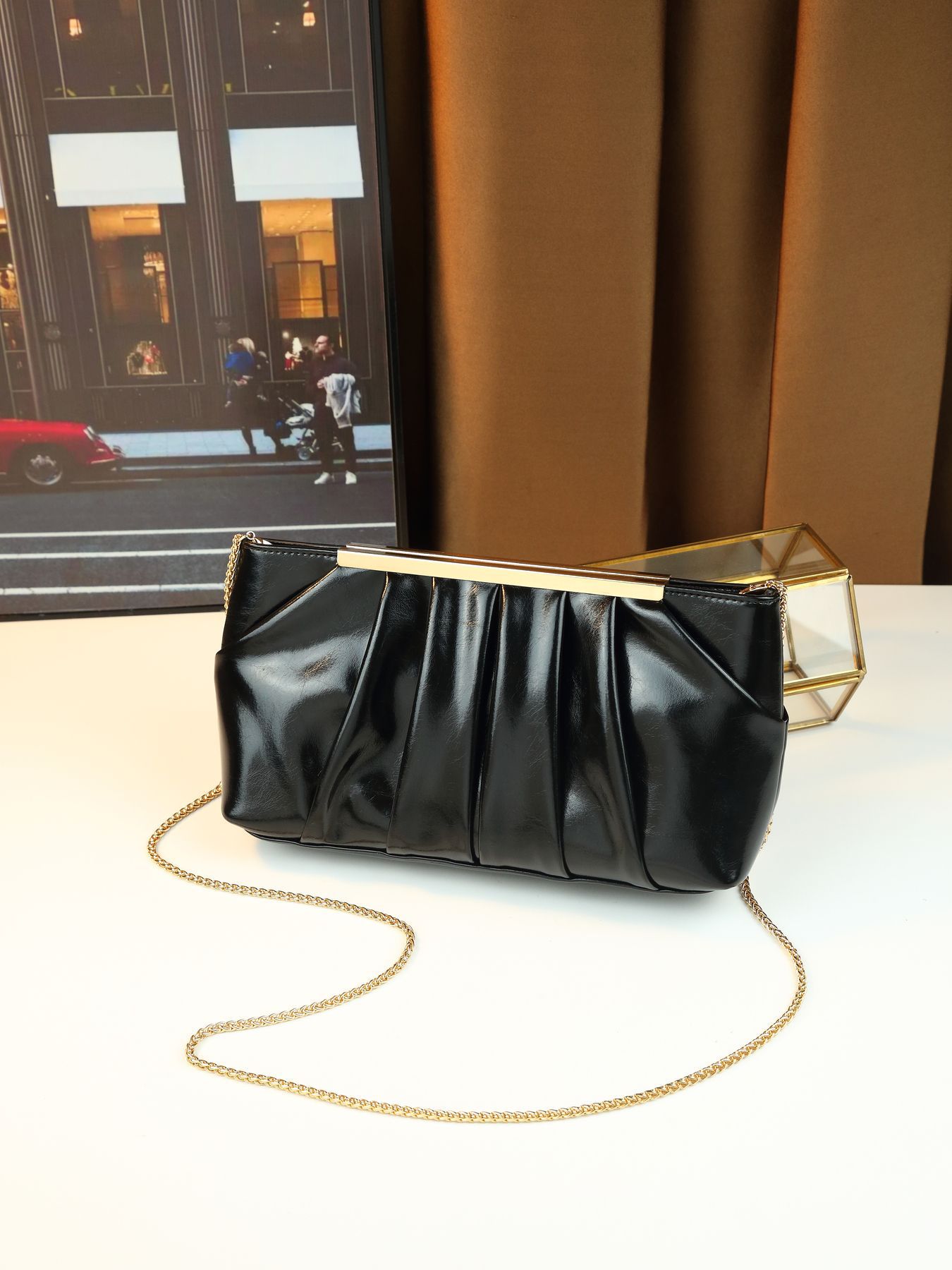 Elegante pochette da sera donna borsa a tracolla plissettata_voghion.com