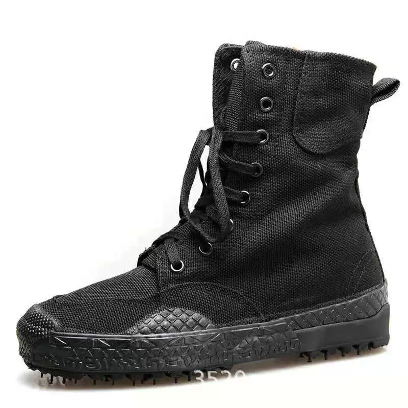 Оптовая 3520 черные парусиновые туфли с высокой талией дышащие тренировочные уличные кроссовки Охрана труда высокие тренировочные ботинки