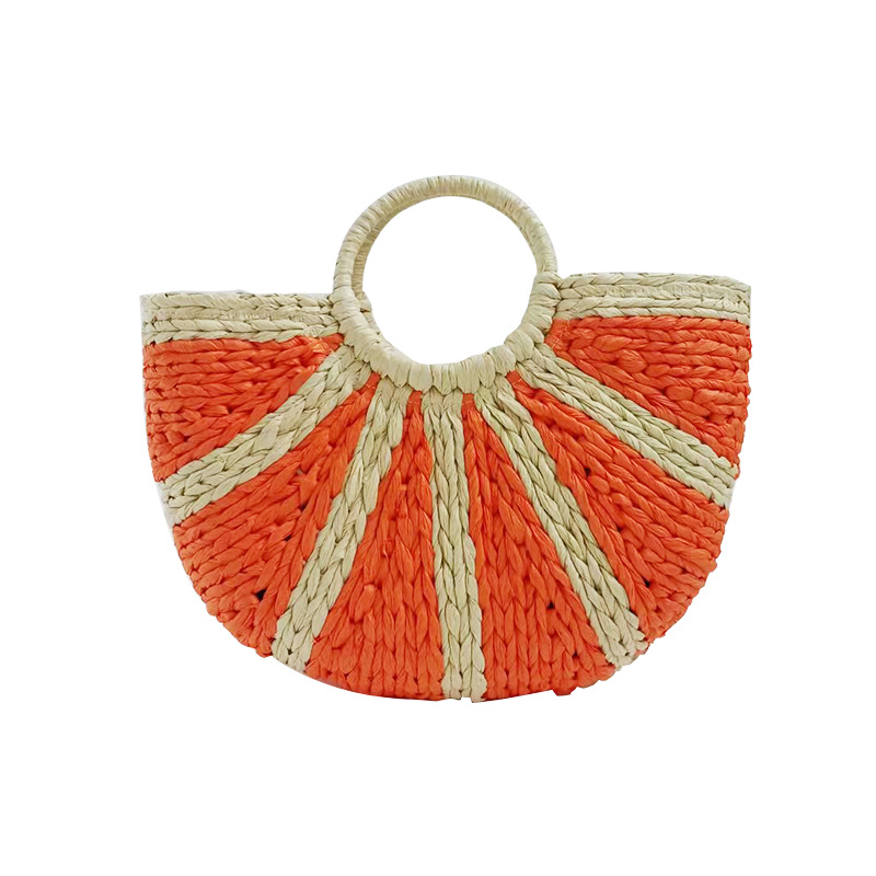 Women's Fashion Handbags, 2024 New Summer Woven Pumpkin Semi-circular Holiday Beach Bag. Fashionable and Personalized Women's Bags._senzul.com