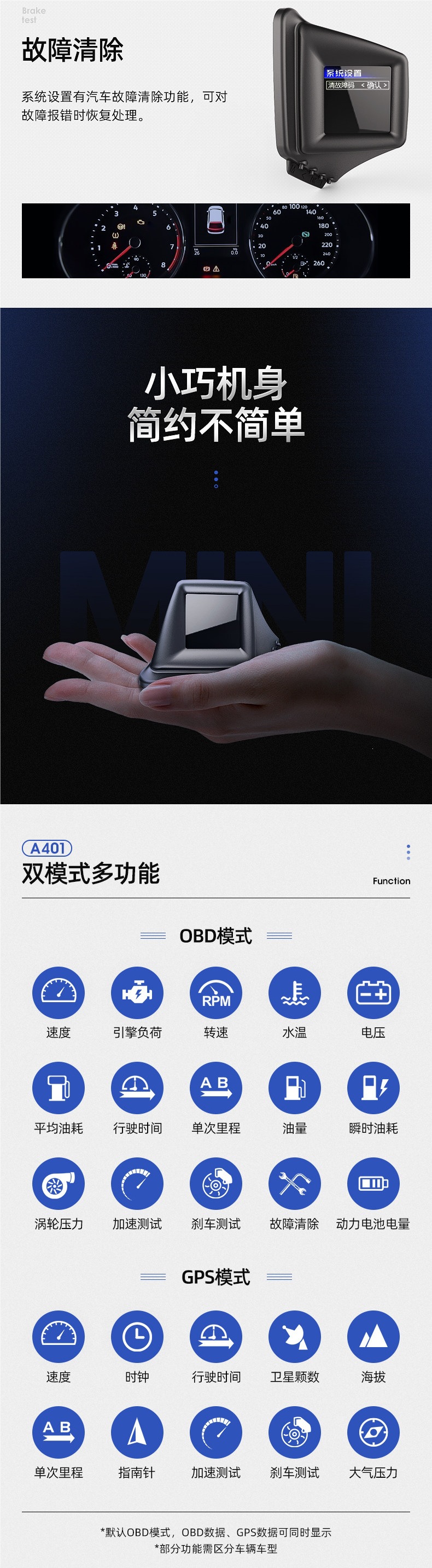 HUD Head-Up Display Car Multifunctional OBD High-Definition LCD Instrument Turbo Meter GPS Auto Start-Stop A401