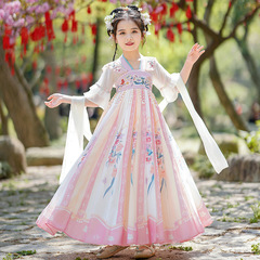 漢服女童夏季中國風連衣裙2024新款兒童唐裝小女孩超仙古風公主裙