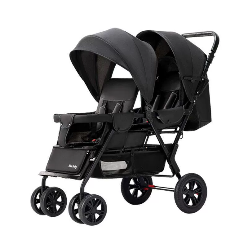 Folding stroller for twins, children's trolley for double with seat, can sit and lie