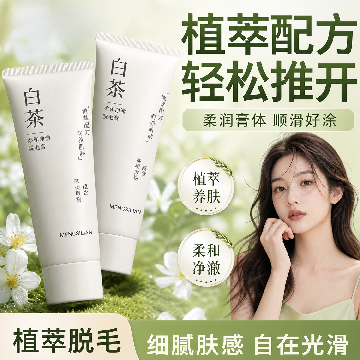 Mengsilian White Tea Gentle Hair Removal Cream Is Gentle, Painless, and Non-Irritating for Removing Armpit Hair, Hands, and Legs, Suitable for Both Men and Women