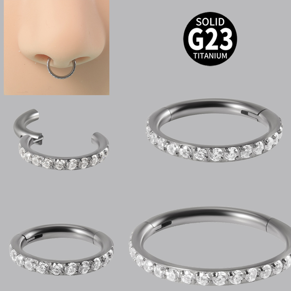 Simple Style Round Titanium Alloy Inlay Zircon Nose Ring 1 Piece