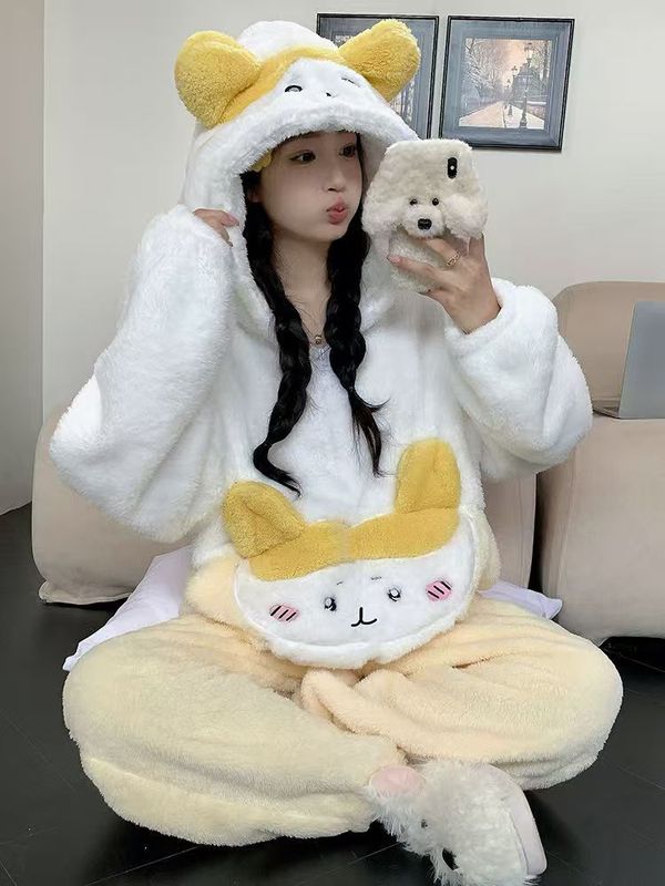 连体睡衣女冬季蓝色小八珊瑚绒加厚2025家居服卡通宿舍冬季保暖|undefined
