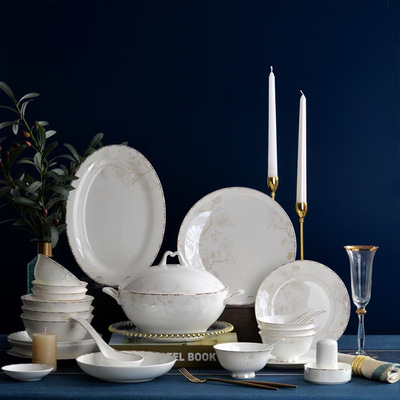 Tangshan source of goods 50 Bone tableware suit Ceramic bowl Bone tableware business affairs gift