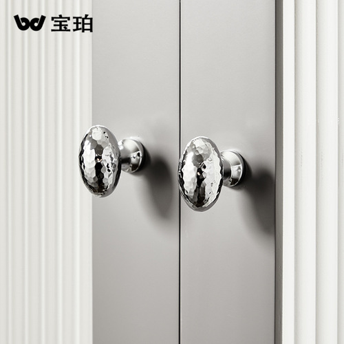 French minimalist handmade hammered silver cabinet handles wardrobe doors shoe cabinet drawers brass-plated pigeon egg pulls