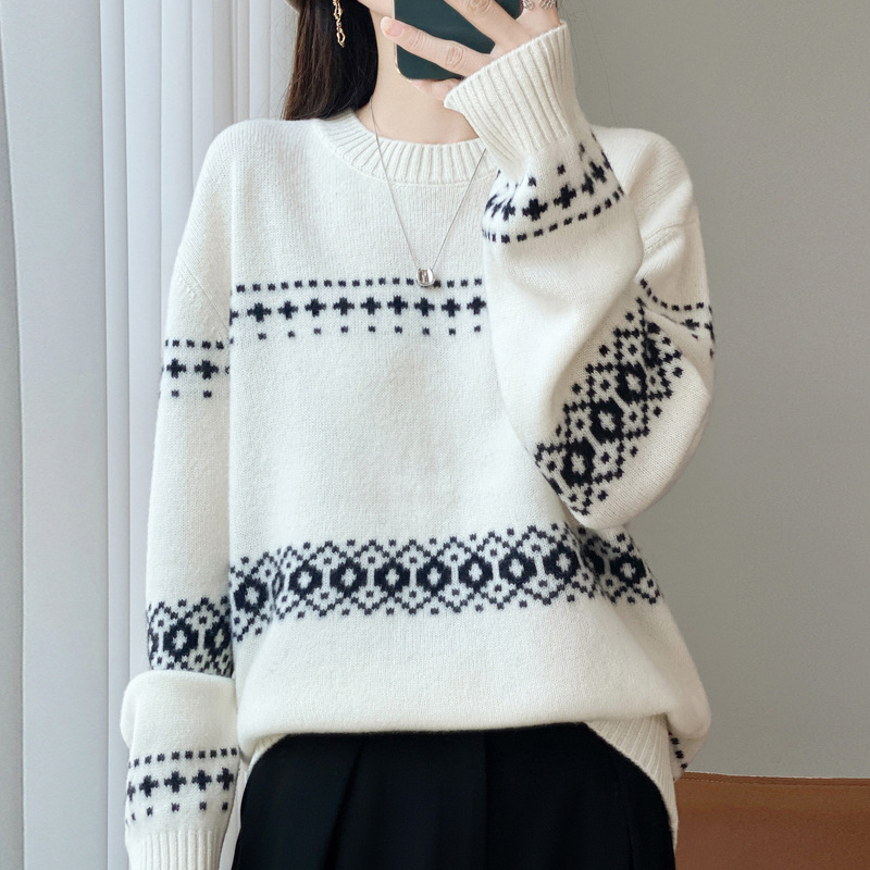 商场同款厚款羊毛衫女100纯羊毛宽松百搭针织上衣慵懒风女装毛衣|undefined