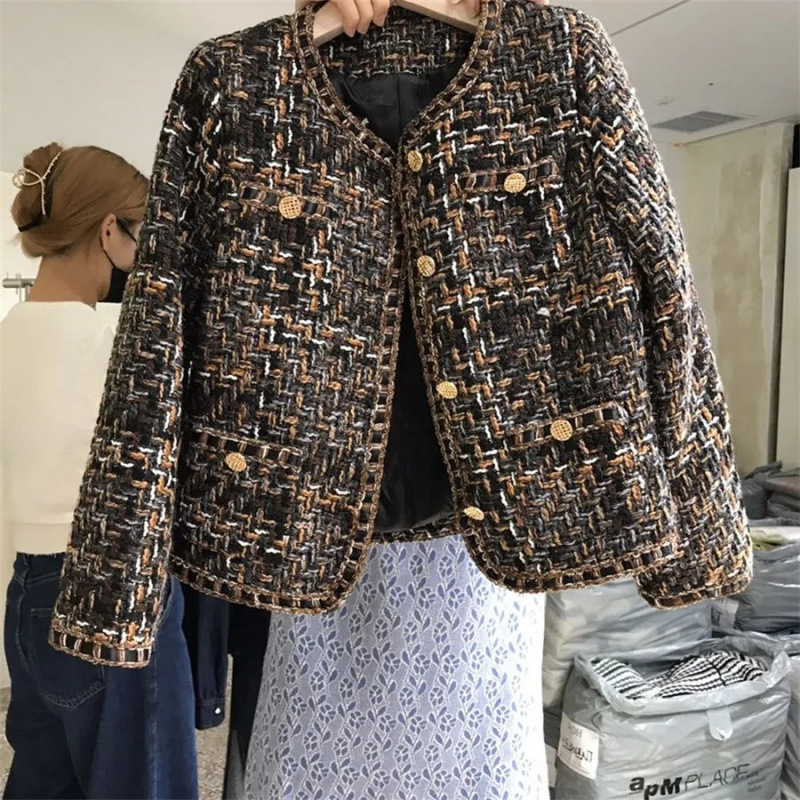 High-End Retro Tweed Small Fragrance Jacket for Women, New Korean Style Design, Elegant Lady Top, Spring & Fall Style