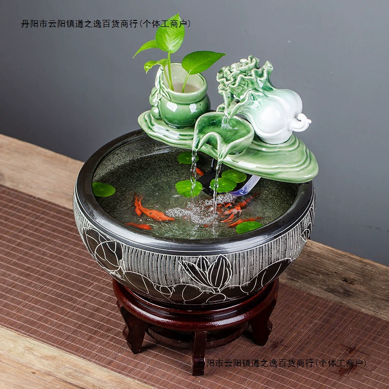 Керамический аквариум Цзиндэчжэнь, бытовой фонтан с проточной водой, небольшой аквариум для золотых рыбок, большой аквариум, украшения для гостиной, увлажнение, ландшафтный дизайн