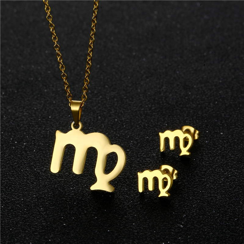 Virgo twelve constellation pendant stainless steel necklace earrings set