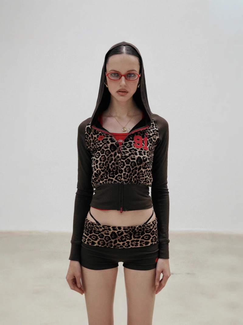 Badblood豹紋折り畳み平角半ズボン子供アメリカレトロセクシーギャル衝突色刺繍レギンス潮