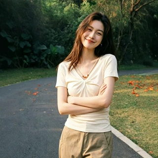 韩系简约V领正肩短袖T恤女夏季新款气质修身显瘦通勤百搭正肩上衣