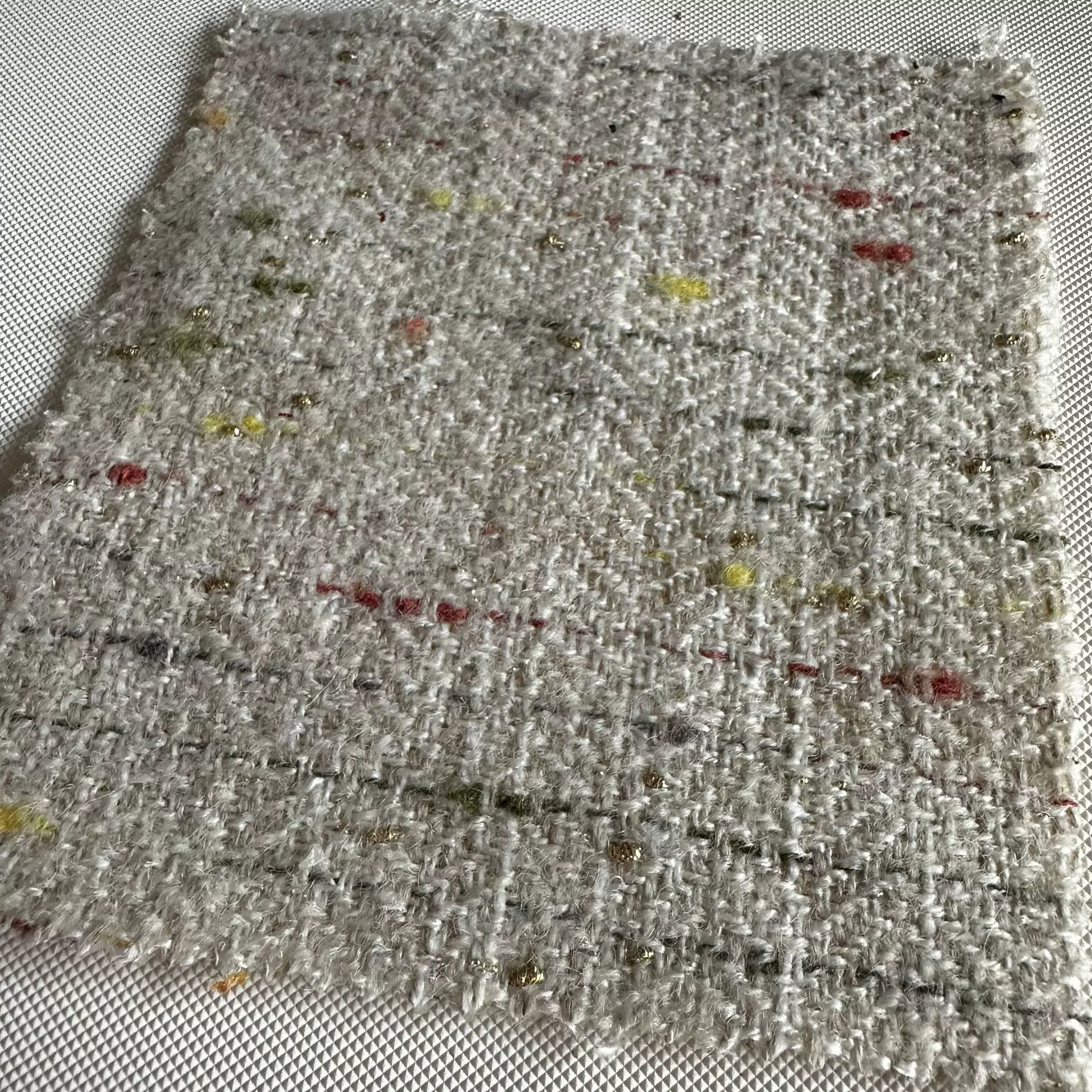 新款羊毛金丝彩点小香风面料粗纺花呢编织服装外套马甲时装面料