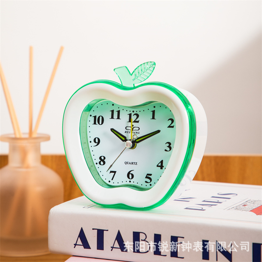 Fábrica directa de moda simple plástico manzana pequeña despertadora dormitorio salto de segundo despertador reloj de estudiante digital