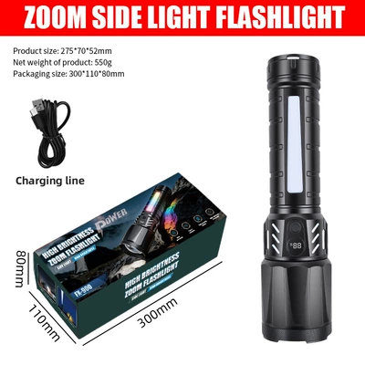 2026 New Model Cross-Border Strong Light White Laser Flashlight Outdoor Portable USB Side Light Zoom Flashlight Long-Range (UV fənərlər) - fx-900