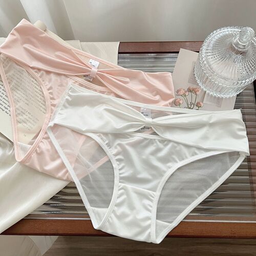 Misty Moon Thousands of Dollars~ Sexy French Satin Underwear Women's Medium Waist Pure Cotton Thin Waist Breathable Pure Desire Women's Triangular Panties