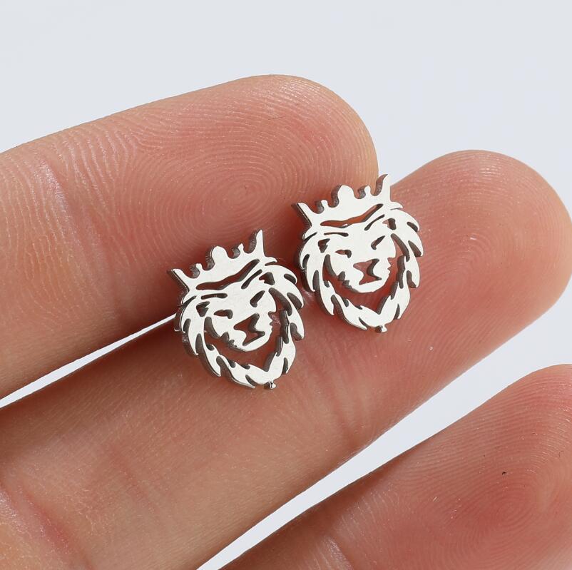 Fashion Lion Titanium Steel Plating Ear Studs 1 Pair