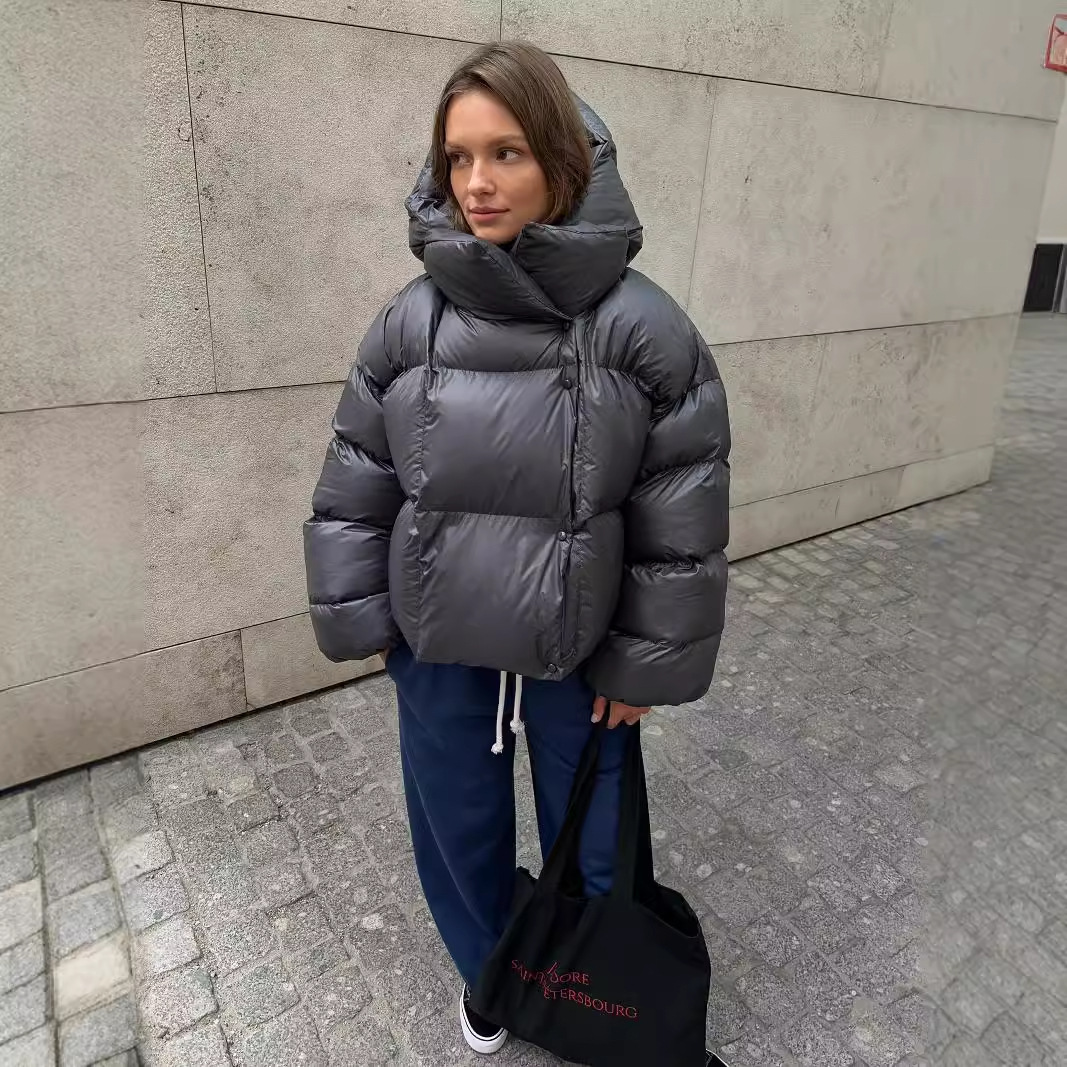 Ropa de mujer Abrigo de algodón de invierno para mujer Estilo de moda para mujer Personalidad de calle Abrigo corto de algodón con capucha_voghion.com