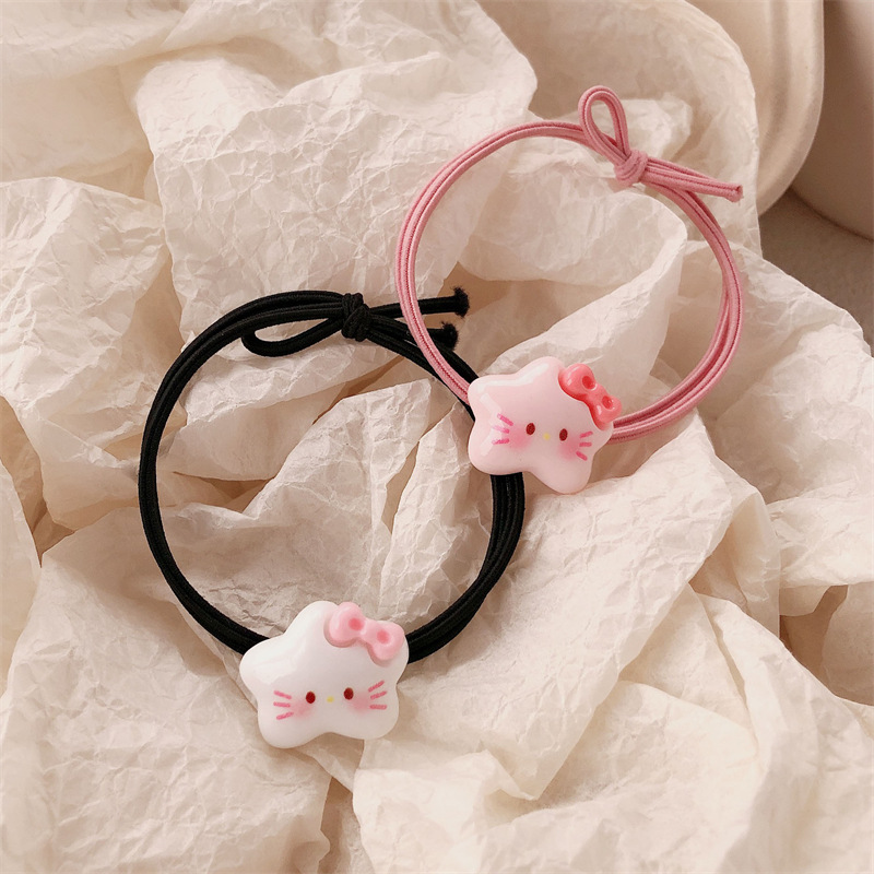 Lindo gato estrella dibujos animados cuerda para el cabello niña cuerda para el cabello pareja novia estudiante banda de goma novio Mori anillo para el cabello