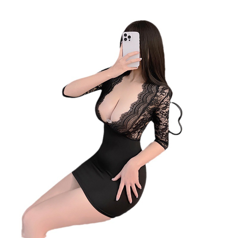 Pijamas sexy traje de uniforme caliente encaje hueco puro deseo libre de quitarse lencería sexy tentación secretaria bolso falda de cadera