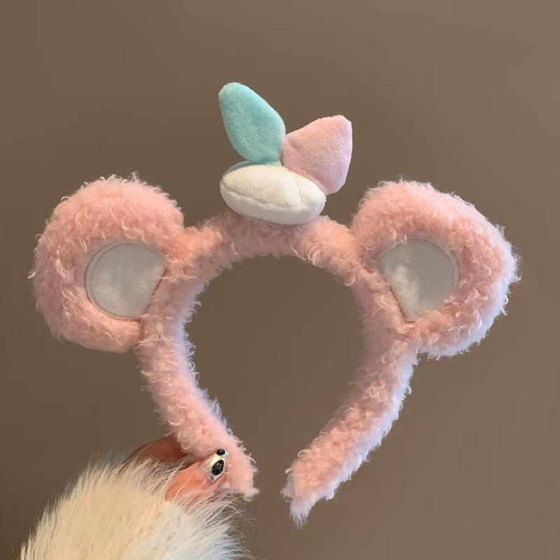 Otoño y invierno lindos estereoscópicos de peluche bandeja de cabello de dibujos animados orejas de gato orejas de conejo lavar la cara bandeja de cabello rojo al por mayor accesorios para el cabello