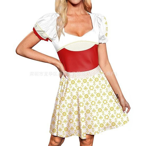 Women's Halloween Cosplay Flare Mini Dress with Puff Sleeves and Sweetheart Neckline