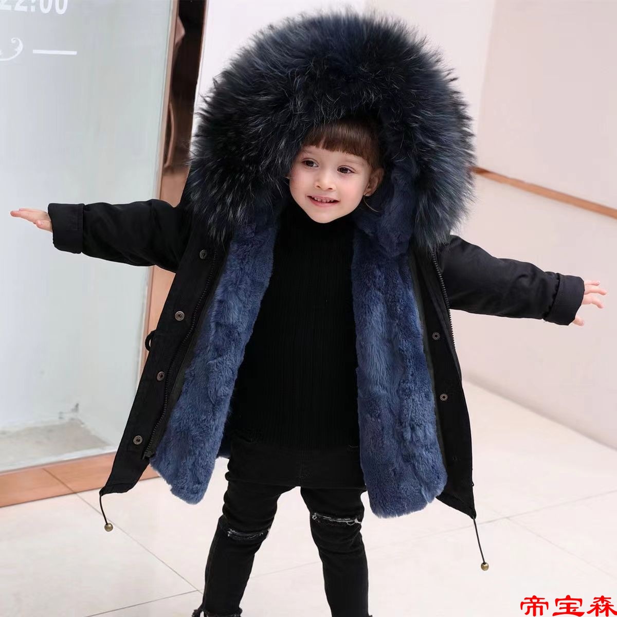 2022 new pattern winter children Rabbit hair leather and fur coat girl Boy The little boy Western style Hair collar
