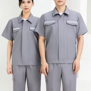 短袖休闲工装工作服订制夏季带反光条工衣定做工厂套装订做厂家