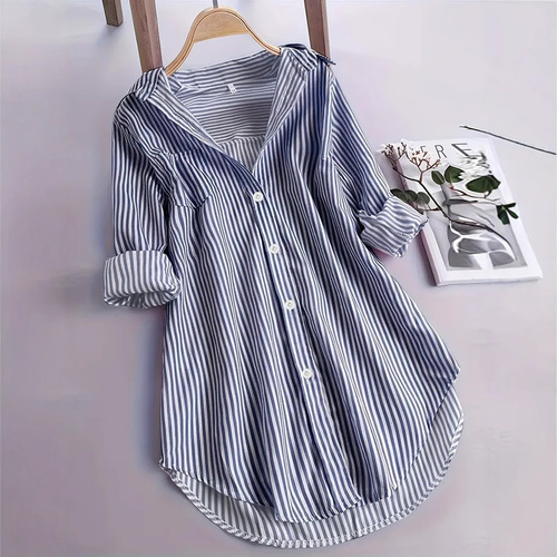 European and American women's clothing, classic striped top loose casual long-sleeved shirt striped