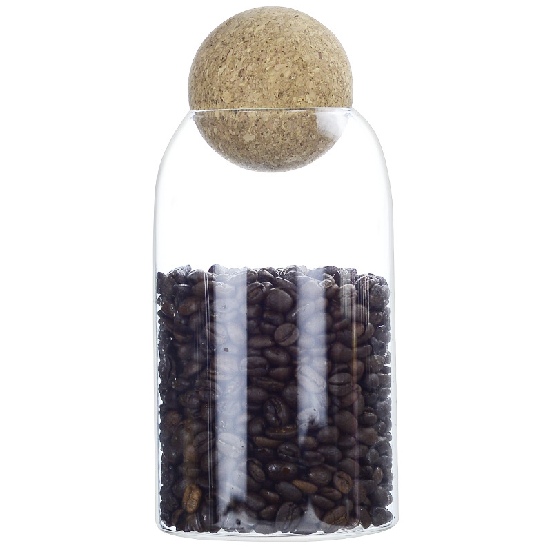 Frasco de almacenamiento de vidrio transparente tarro de té frasco de vidrio de corcho esférico Frasco de almacenamiento de granos de frutas secas de cocina