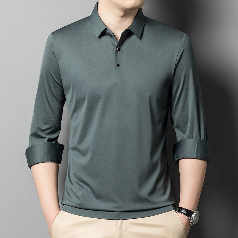 Men's Long-Sleeve T-Shirt, New Spring Model, Middle-Aged Base Shirt, Casual Polo Shirt with a Turn-Down Collar Men's Long-Sleeve T-Shirt, New Spring Model, Middle-Aged Base Shirt, Casual Polo Shirt with a Turn-Down Collar