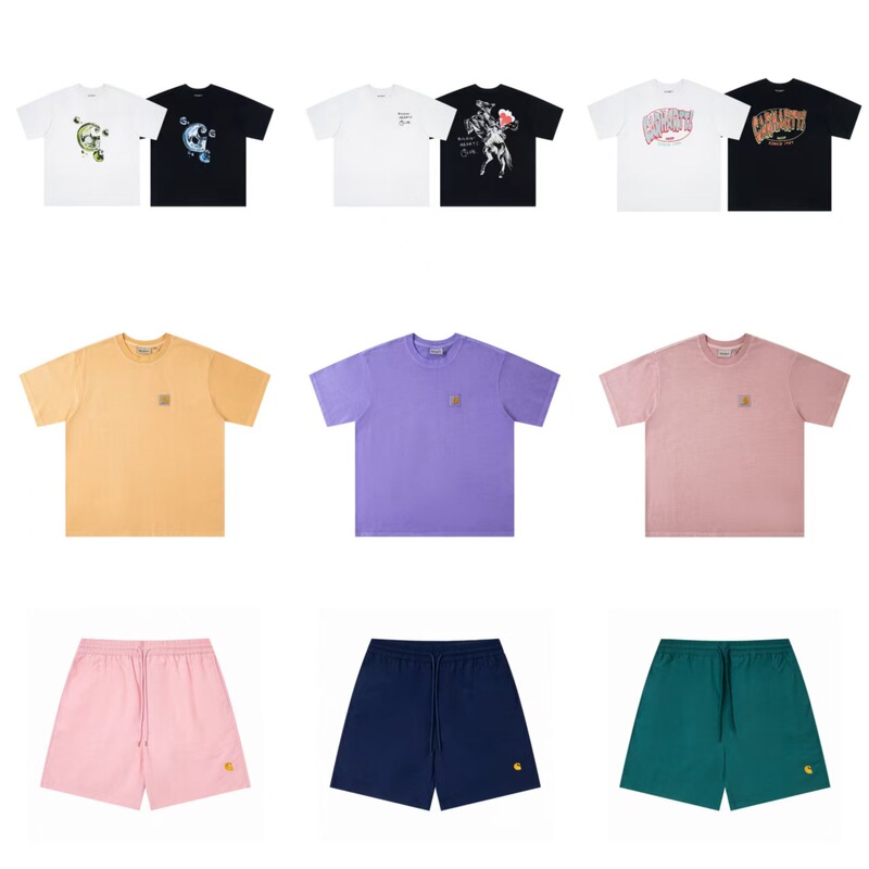 Cross-Border Overseas Summer Classic Carhartt Pocket Patch Letter Embroidery Couple Short-Sleeved T-Shirt