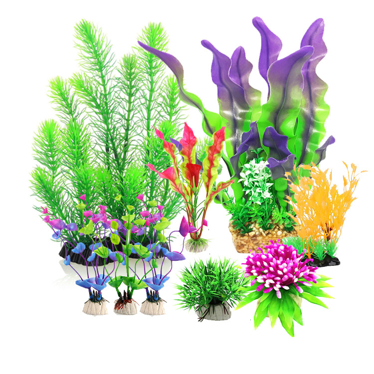 Acuario paisaje decoración simulación plantas acuáticas simulación planta decoración pecera plástico plantas acuáticas 8 plantas acuáticas mixtas traje