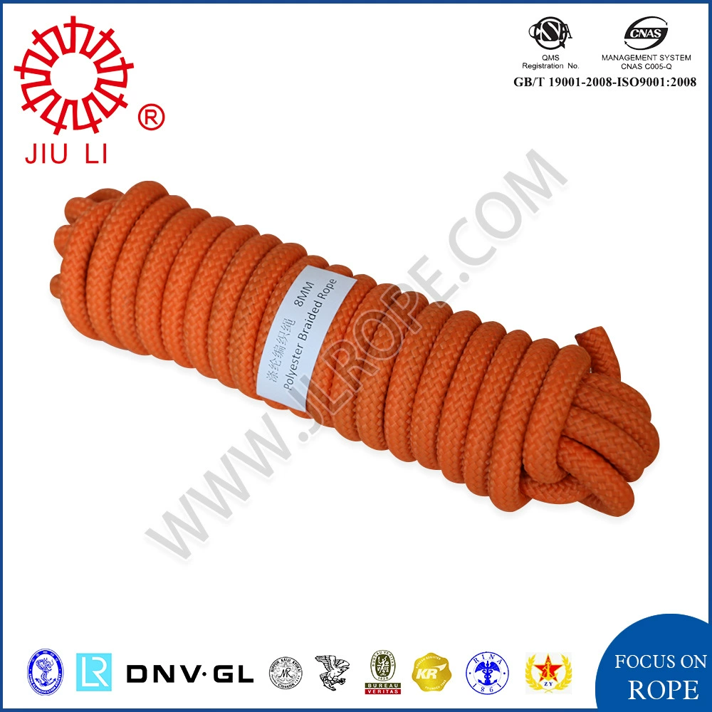 Оранжевая плетеная веревка из полиэстера, ПЭТ-веревка, спасательная веревка, защитная веревка, обвязочная веревка 8 мм