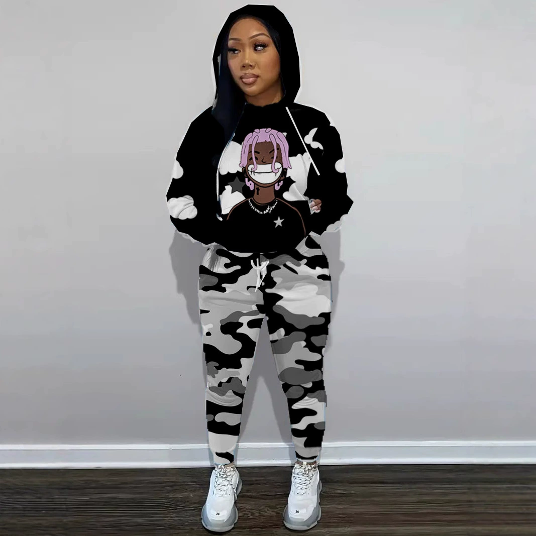 Новый трансграничный женский костюм с капюшоном осень и зима 3D цифровая печать