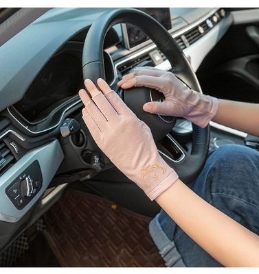 春夏防晒半指手套女棉质开车户外骑行防滑露指半截可爱薄款批发|ms