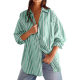 2025 Amazon Independent Site European and American Export Cross-Border Spring and Summer New Vertical Stripesd Flap Pocket Pants Shirt Women's Casual Top