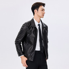 真皮皮衣男真皮夹克冬季山羊皮翻领男士时尚休闲夹克外套