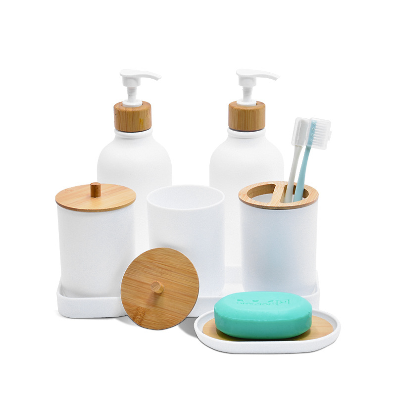 Baño simple conjunto de accesorios de baño conjunto conjunto de tazas dentales dentales botella de loción de lavado de manos caja de hisopo de algodón bandeja